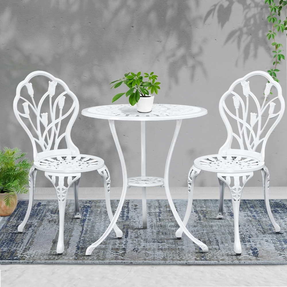 Gardeon Outdoor Setting 3 Piece Bistro Chairs Table Set Cast Aluminum Patio - Image 7