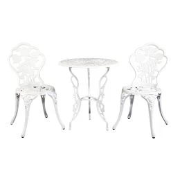 Gardeon 3PC Outdoor Setting Cast Aluminium Bistro Table Chair Patio White