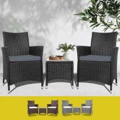 Gardeon 3 Piece Outdoor Dining Setting Wicker Bistro Set Lounge Chairs Patio Furniture