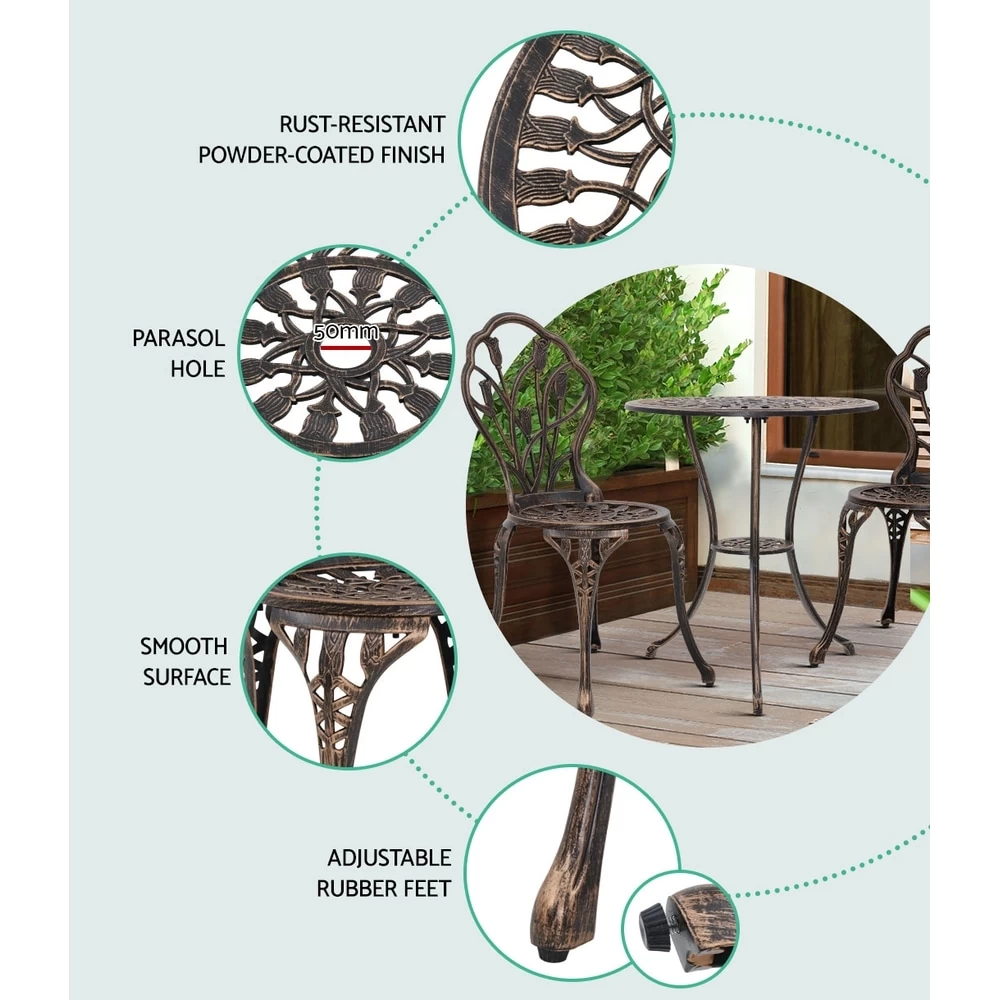Gardeon Outdoor Setting Bistro Set Patio Garden Furniture Dining Chairs 3 Piece - Image 4