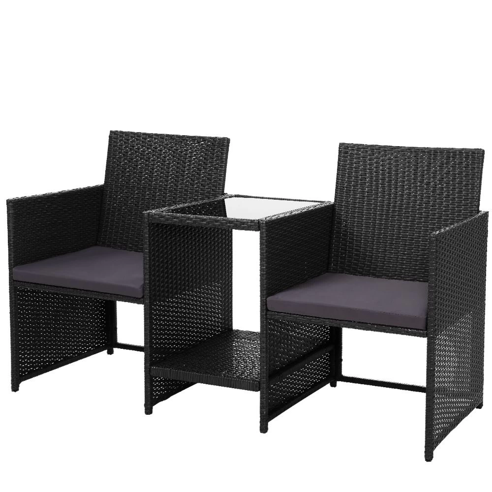 Gardeon Outdoor Setting Wicker Loveseat Birstro Set Patio Garden Furniture Black Gardeon - Image 2