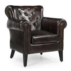 Studded Brown Leather Armchair