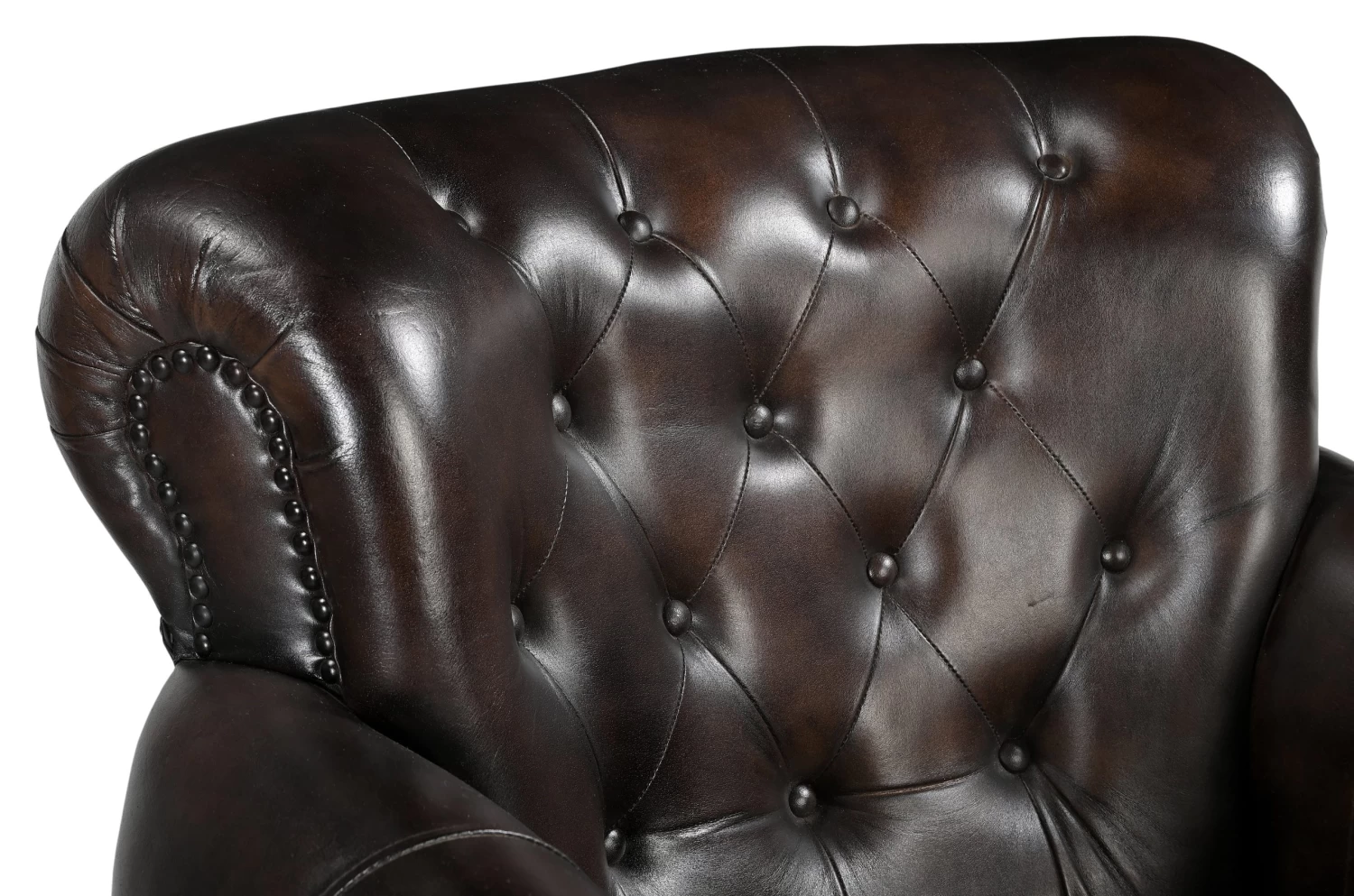 Studded Brown Leather Armchair - Image 4