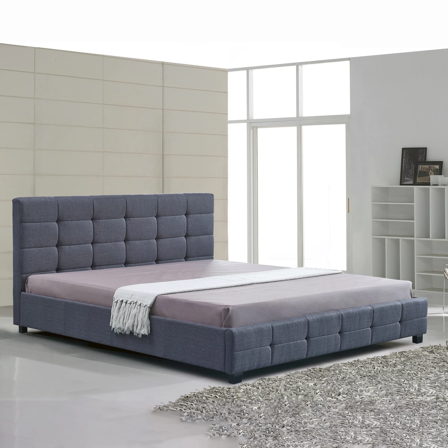 Linen Fabric King Deluxe Bed Frame Grey - Image 2