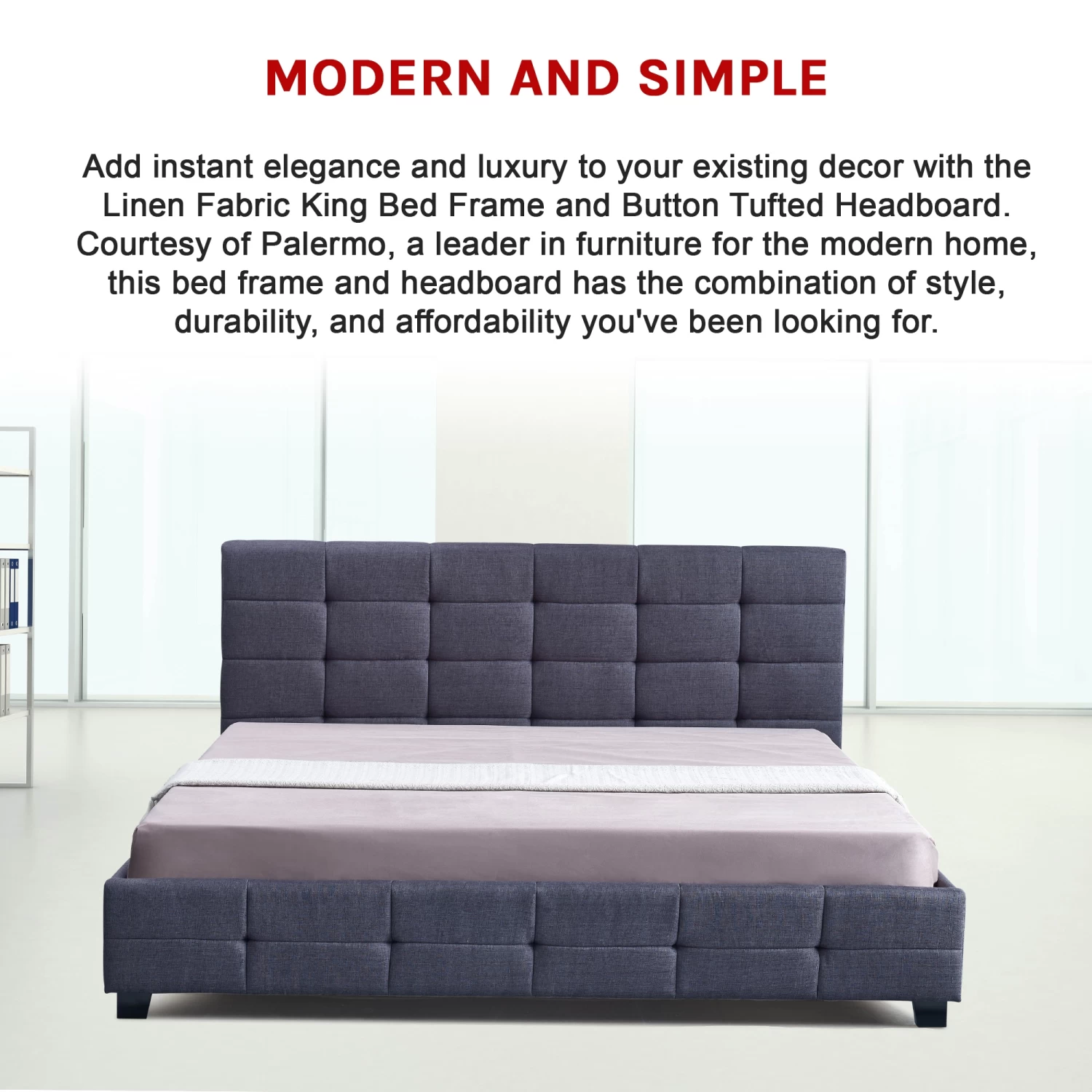 Linen Fabric King Deluxe Bed Frame Grey - Image 7