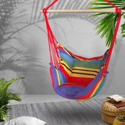 Gardeon Hammock Chair Swing Outdoor 2 Pillows Rainbow