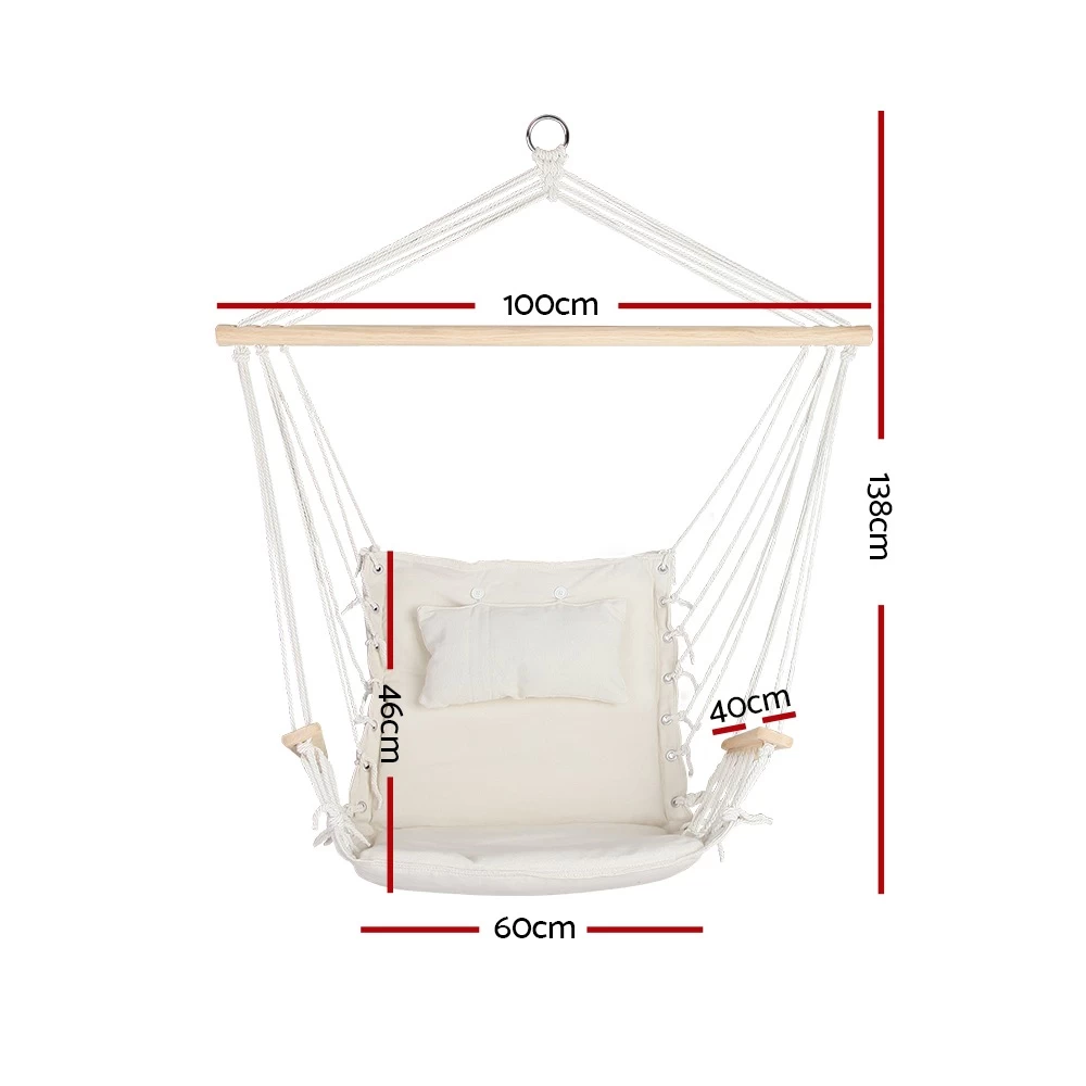 Gardeon Hammock Chair Swing Outdoor With Armrest Portable Cream - Image 2