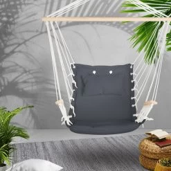 Gardeon Hammock Chair Swing Outdoor With Armrest Grey
