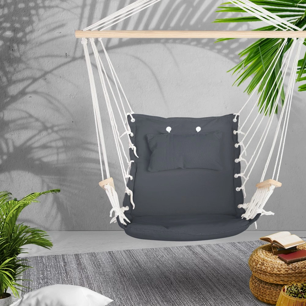 Gardeon Hammock Chair Swing Outdoor With Armrest Grey