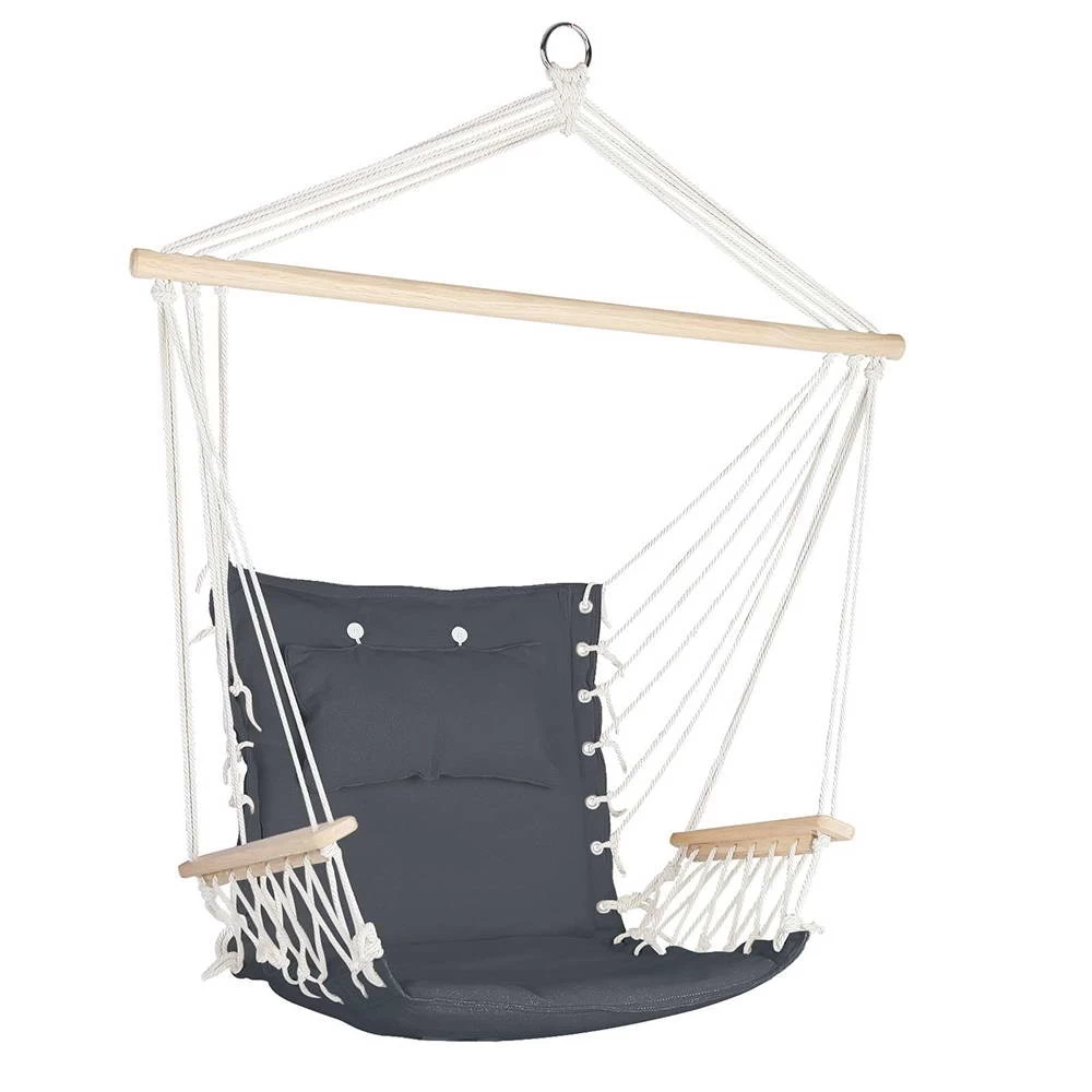 Gardeon Hammock Chair Swing Outdoor With Armrest Grey - Image 2