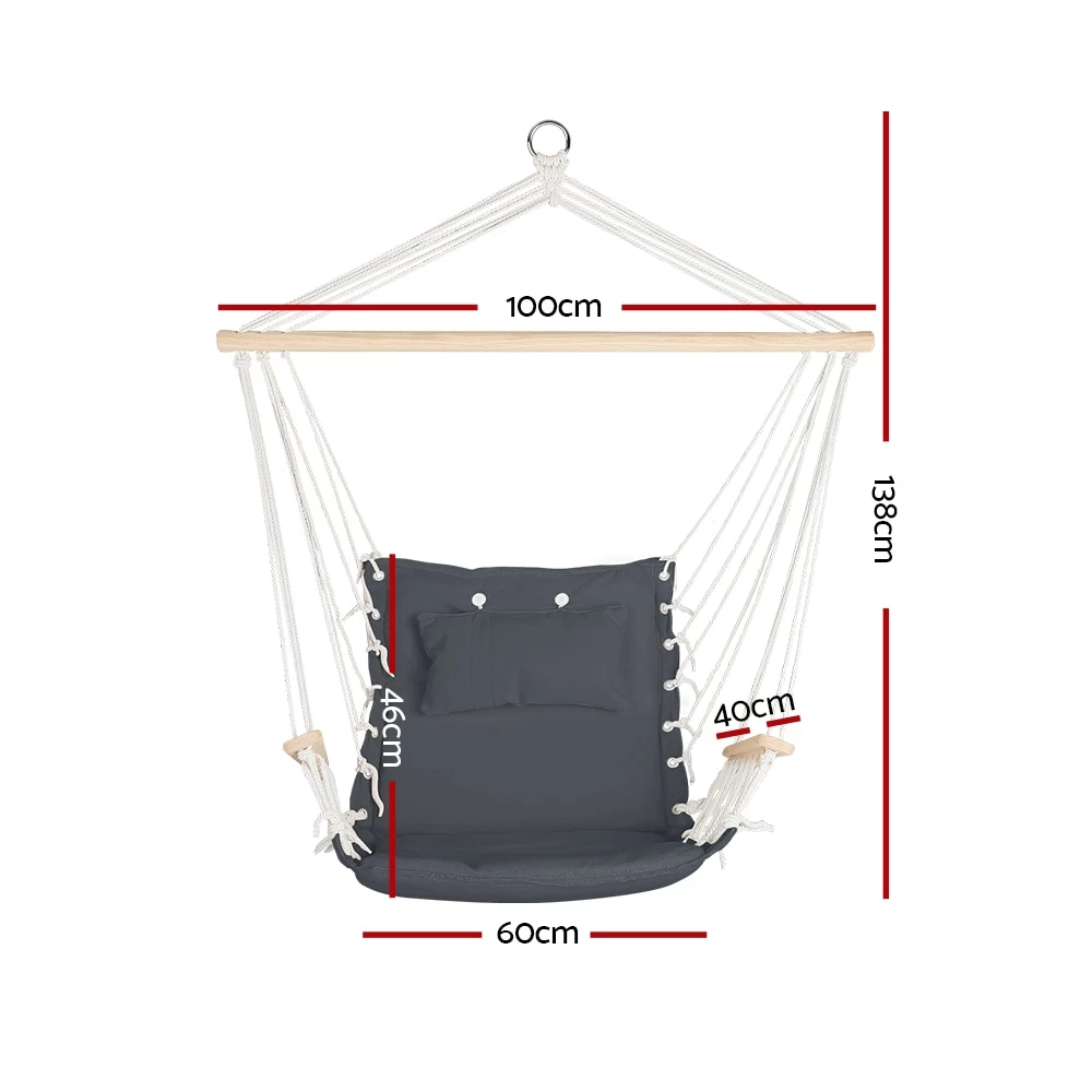 Gardeon Hammock Chair Swing Outdoor With Armrest Grey - Image 3