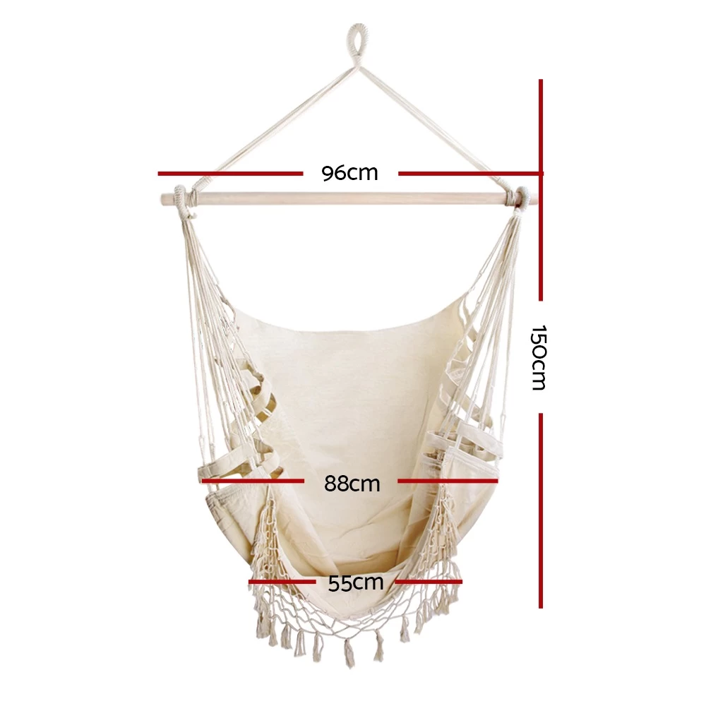 Gardeon Portable Hammock Chair Swing Outdoor Furniture Tassel Cream - Image 2