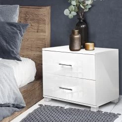 Artiss Bedside Tables 2 Drawers High Gloss Side Table Nightstand White