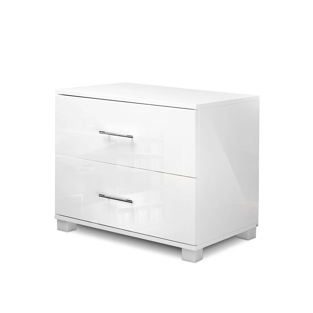 Artiss Bedside Tables 2 Drawers High Gloss Side Table Nightstand White - Image 2