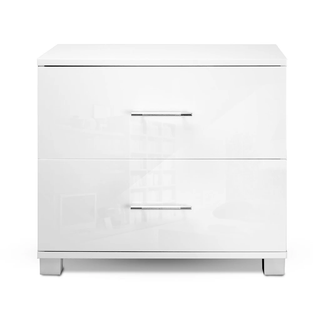 Artiss Bedside Tables 2 Drawers High Gloss Side Table Nightstand White - Image 4