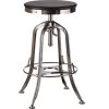 Industrial Adjustable Iron & Wood Bar Stool Nickel