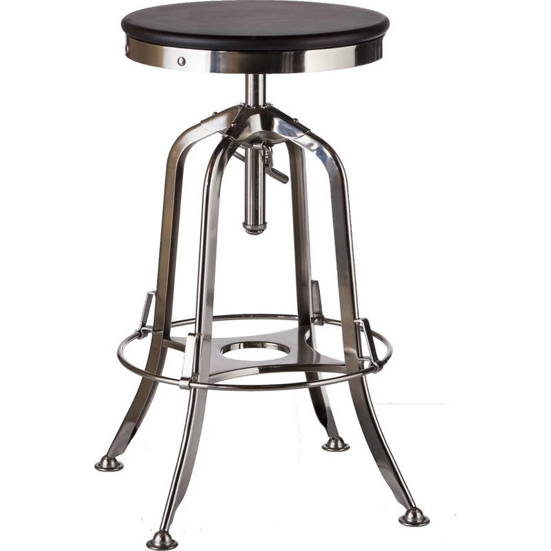 Industrial Adjustable Iron & Wood Bar Stool Nickel