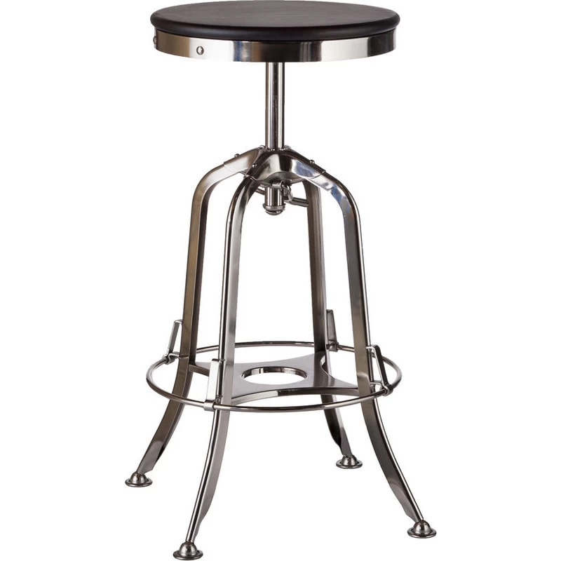 Industrial Adjustable Iron & Wood Bar Stool Nickel - Image 2