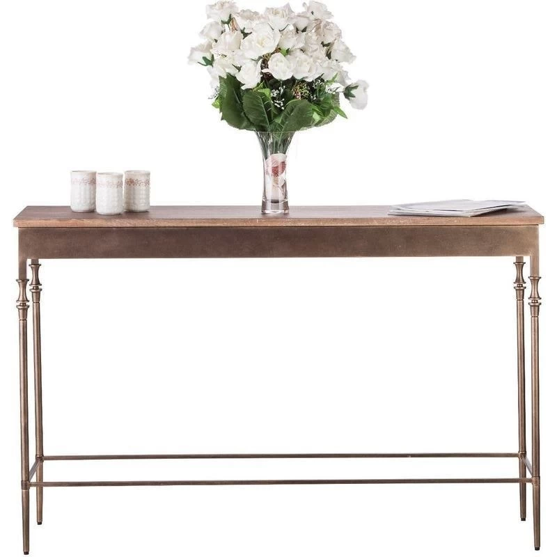 Iron & Wood Console Hall Table W Finial Legs Brass