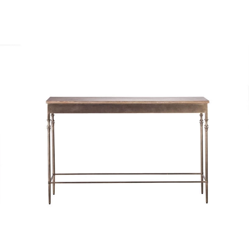 Iron & Wood Console Hall Table W Finial Legs Brass - Image 2