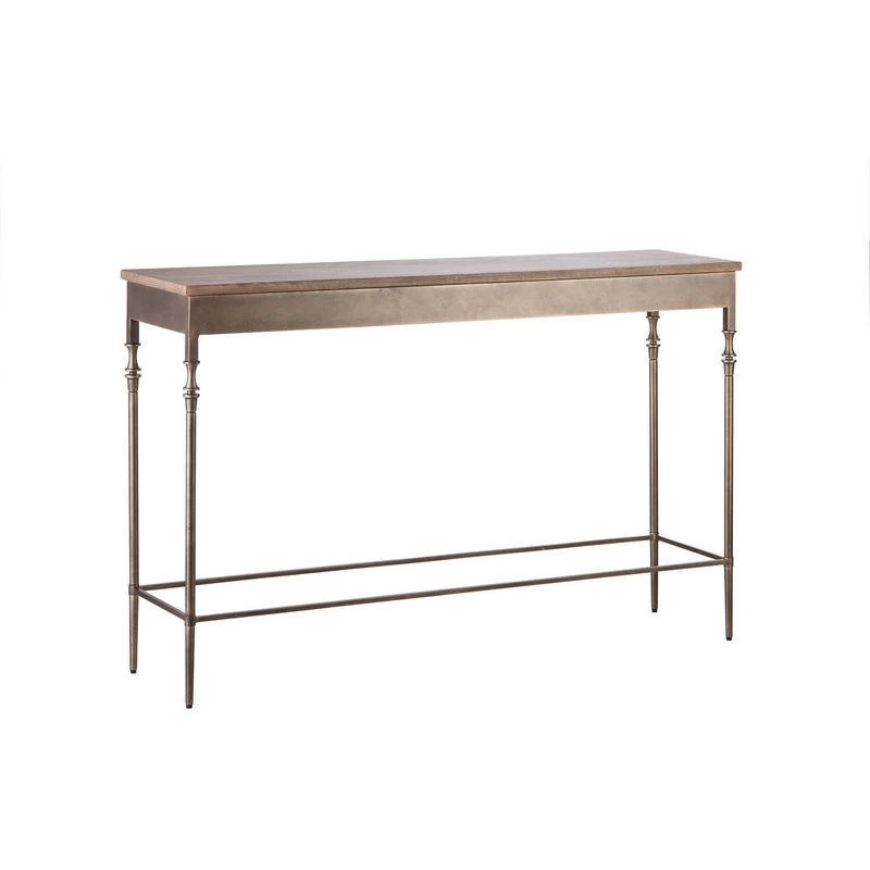 Iron & Wood Console Hall Table W Finial Legs Brass - Image 3