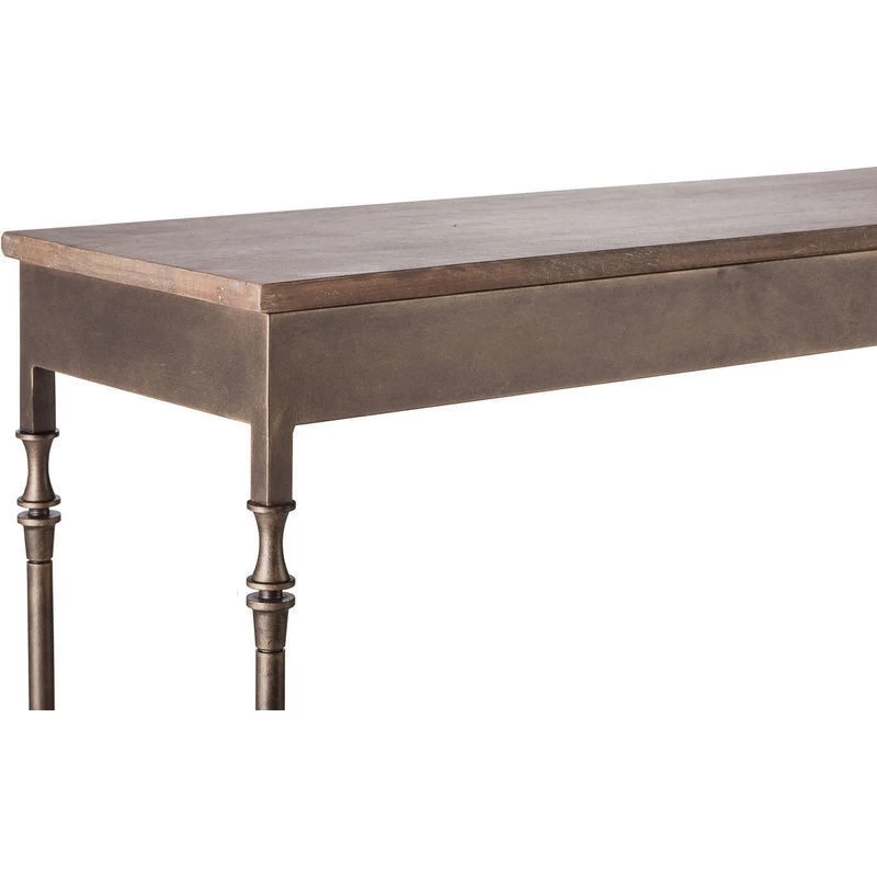 Iron & Wood Console Hall Table W Finial Legs Brass - Image 4