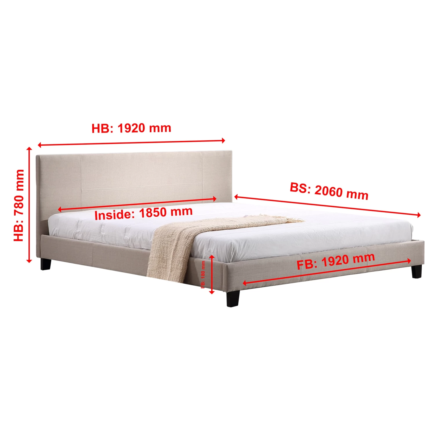 King Linen Fabric Bed Frame Beige - Image 8