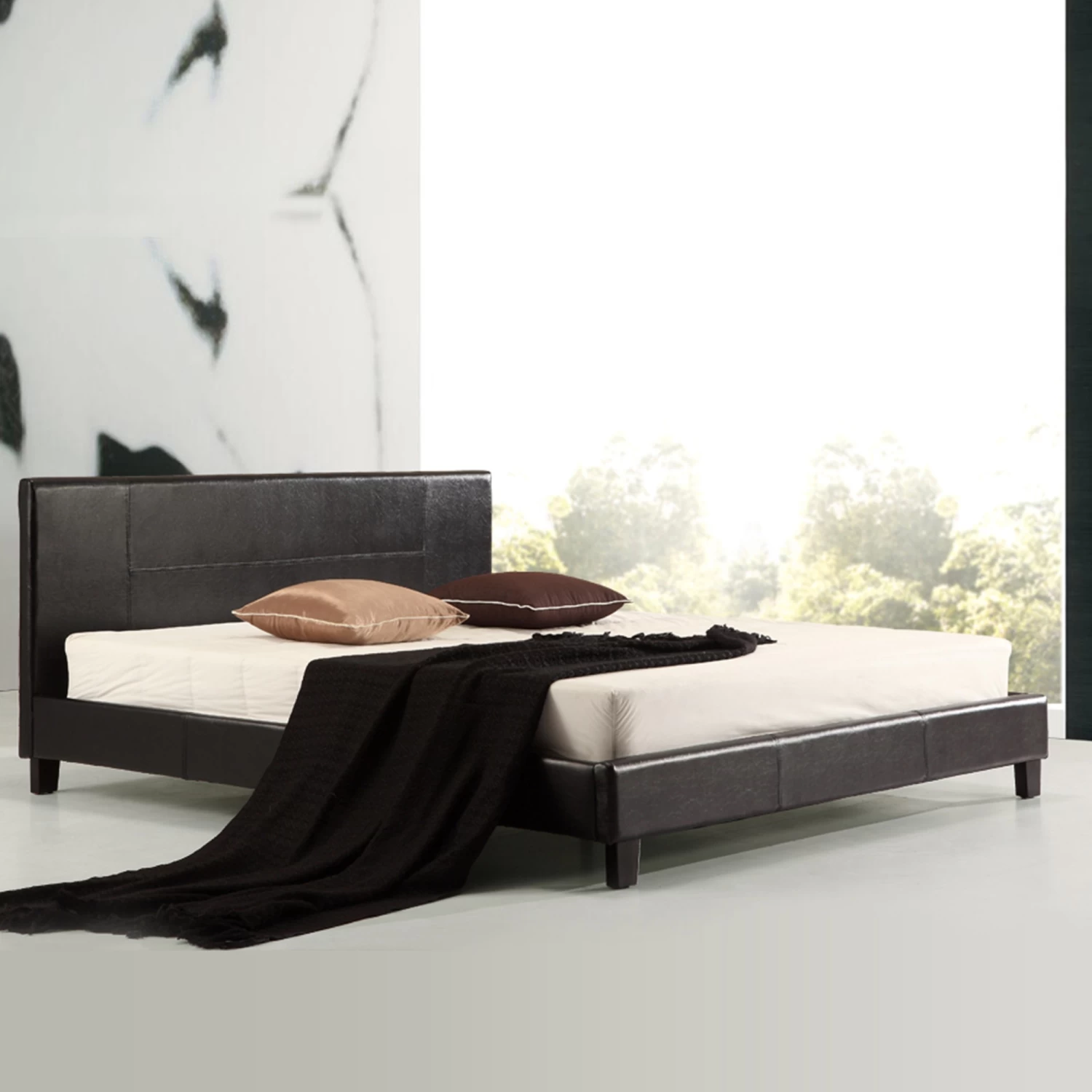 King PU Leather Bed Frame Black - Image 2