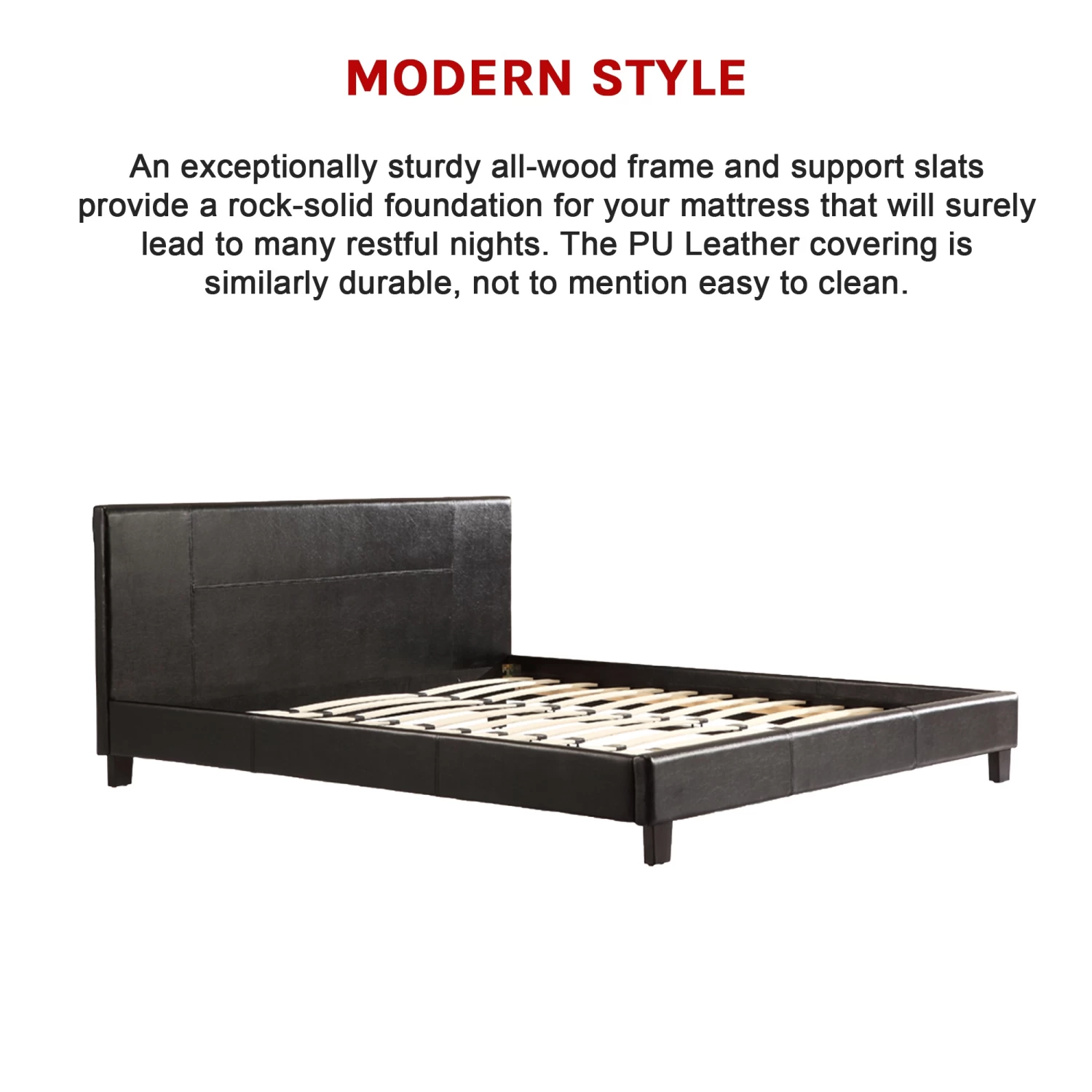 King PU Leather Bed Frame Black - Image 7