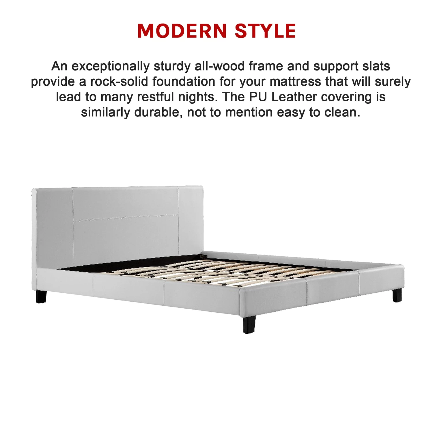 King PU Leather Bed Frame White - Image 8