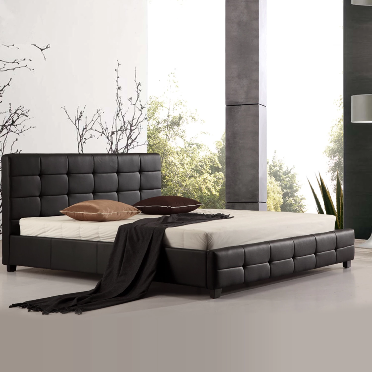 King PU Leather Deluxe Bed Frame Black - Image 2