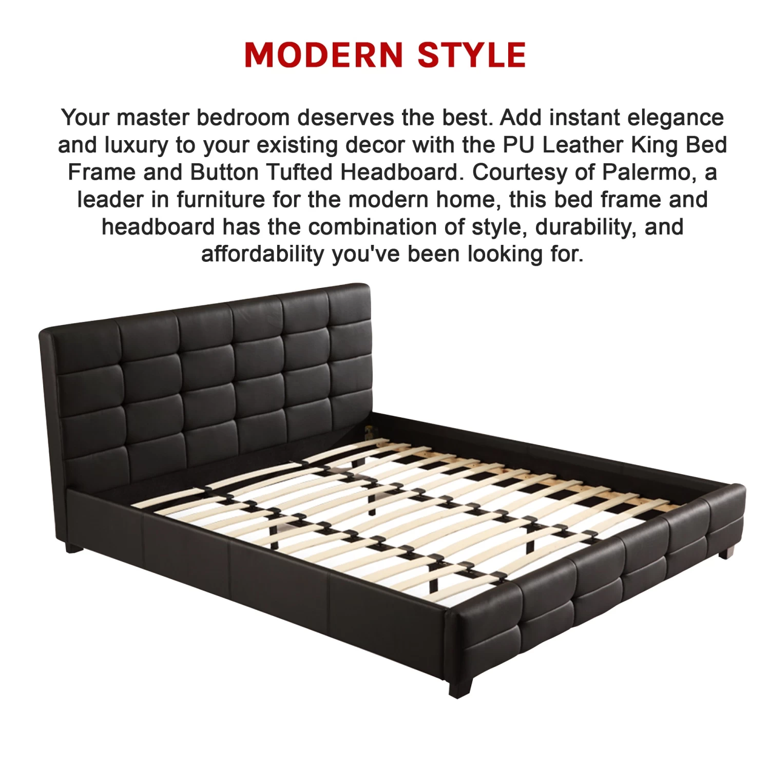 King PU Leather Deluxe Bed Frame Black - Image 7