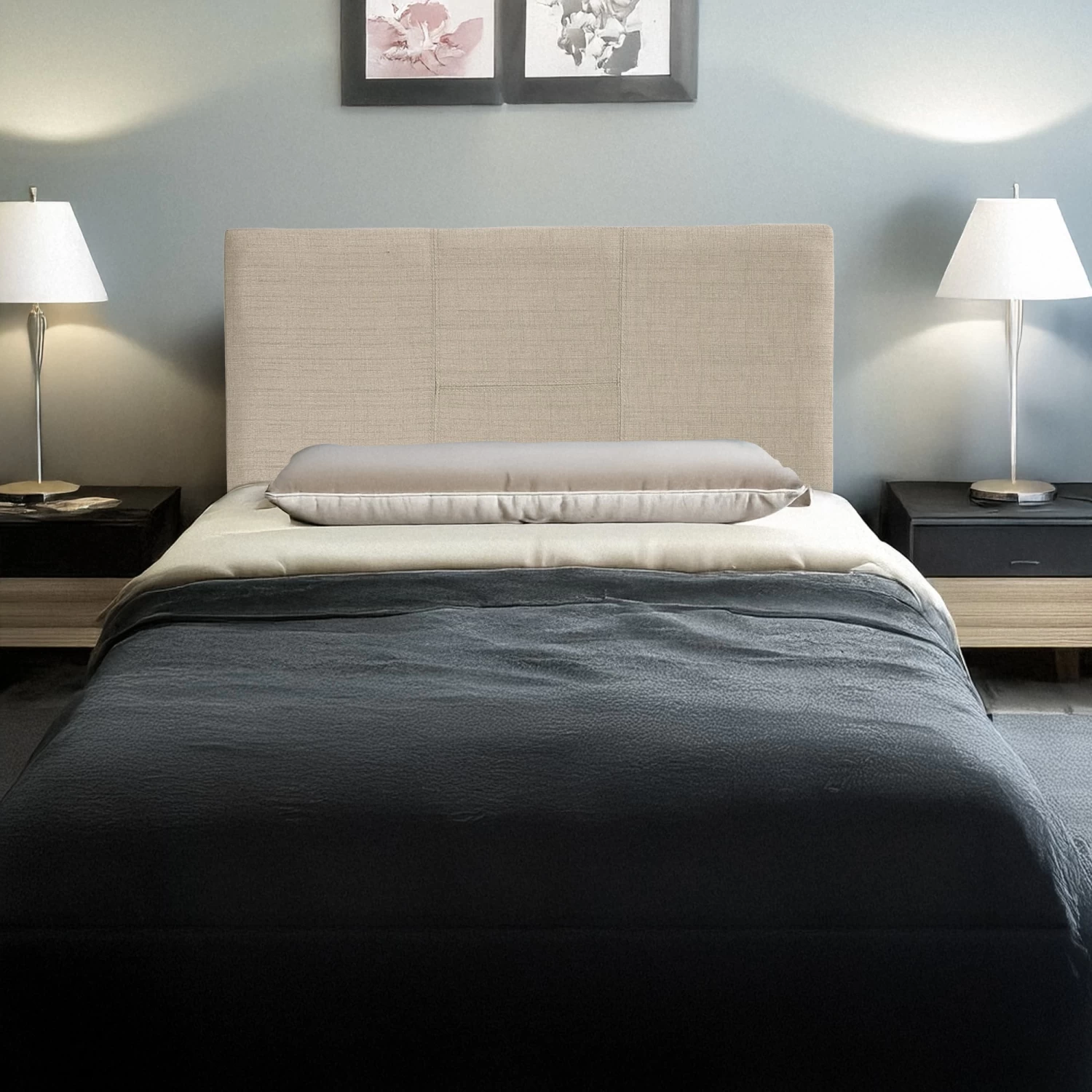 Linen Fabric Single Bed Headboard Bedhead - Beige - Image 2