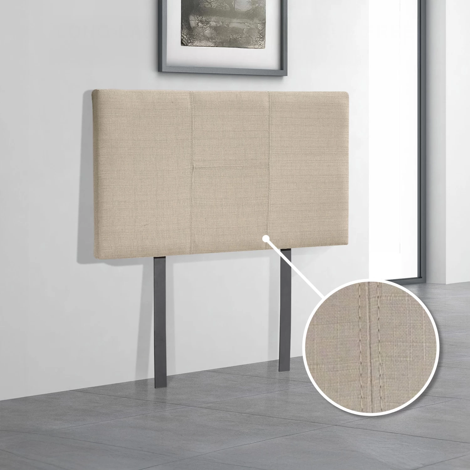 Linen Fabric Single Bed Headboard Bedhead - Beige - Image 4