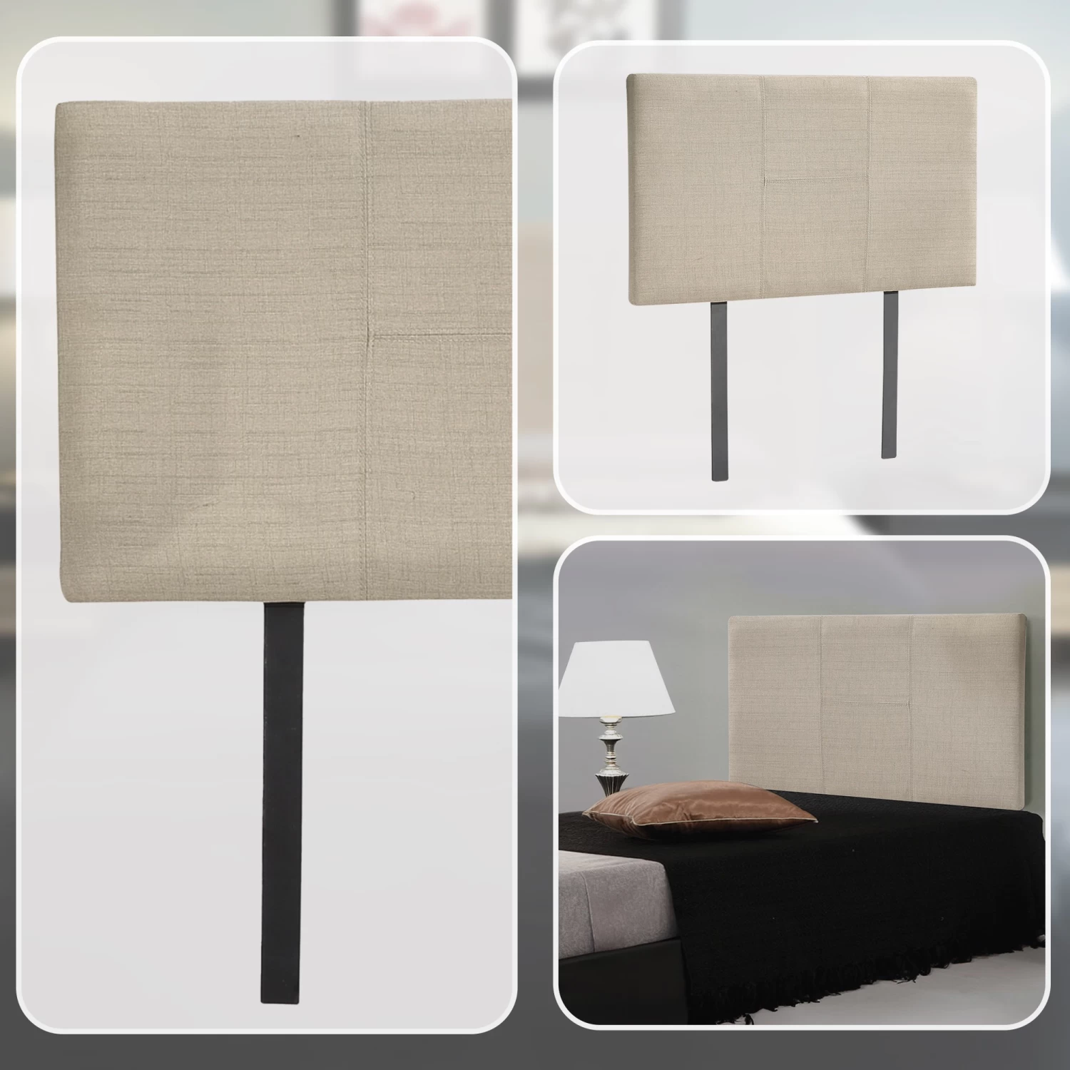 Linen Fabric Single Bed Headboard Bedhead - Beige - Image 7
