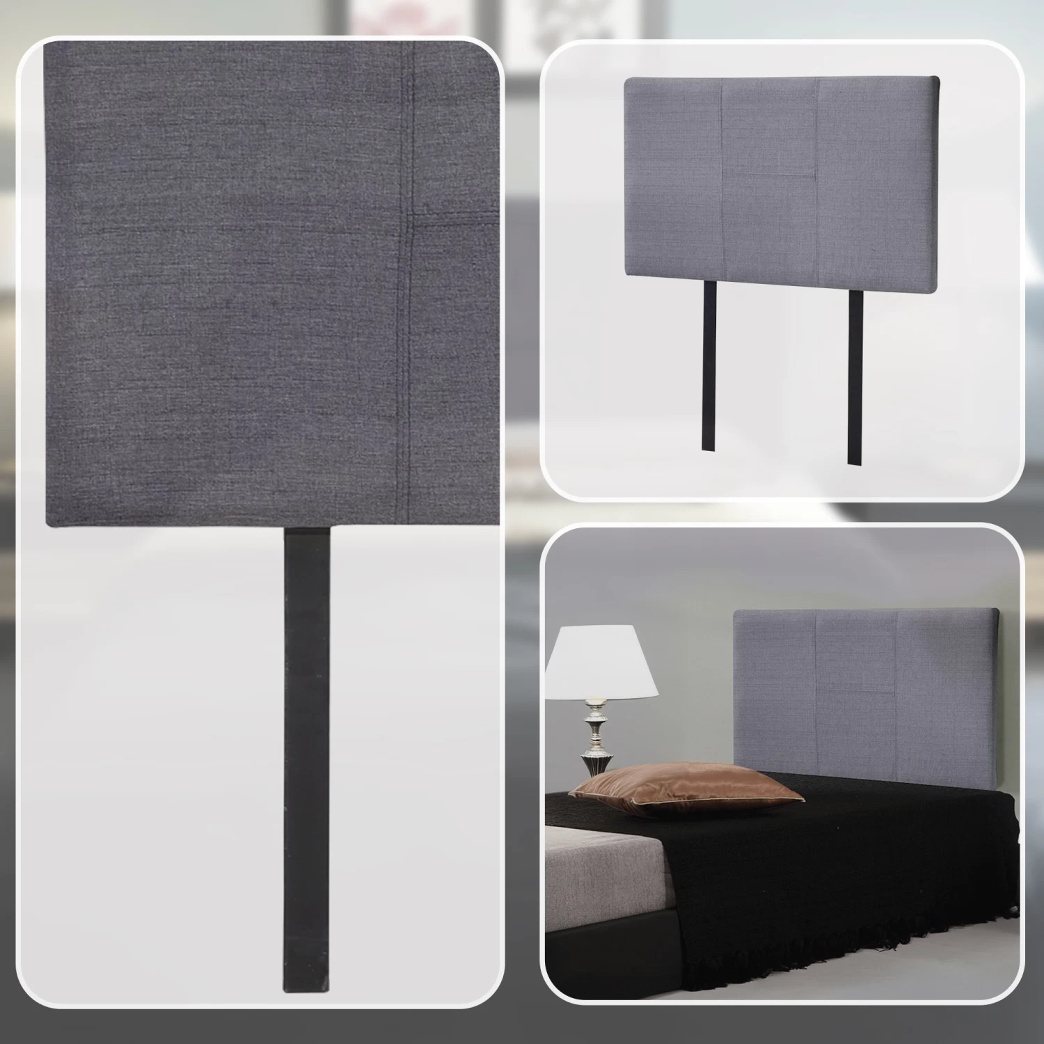 Linen Fabric Single Bed Headboard Bedhead - Grey - Image 7