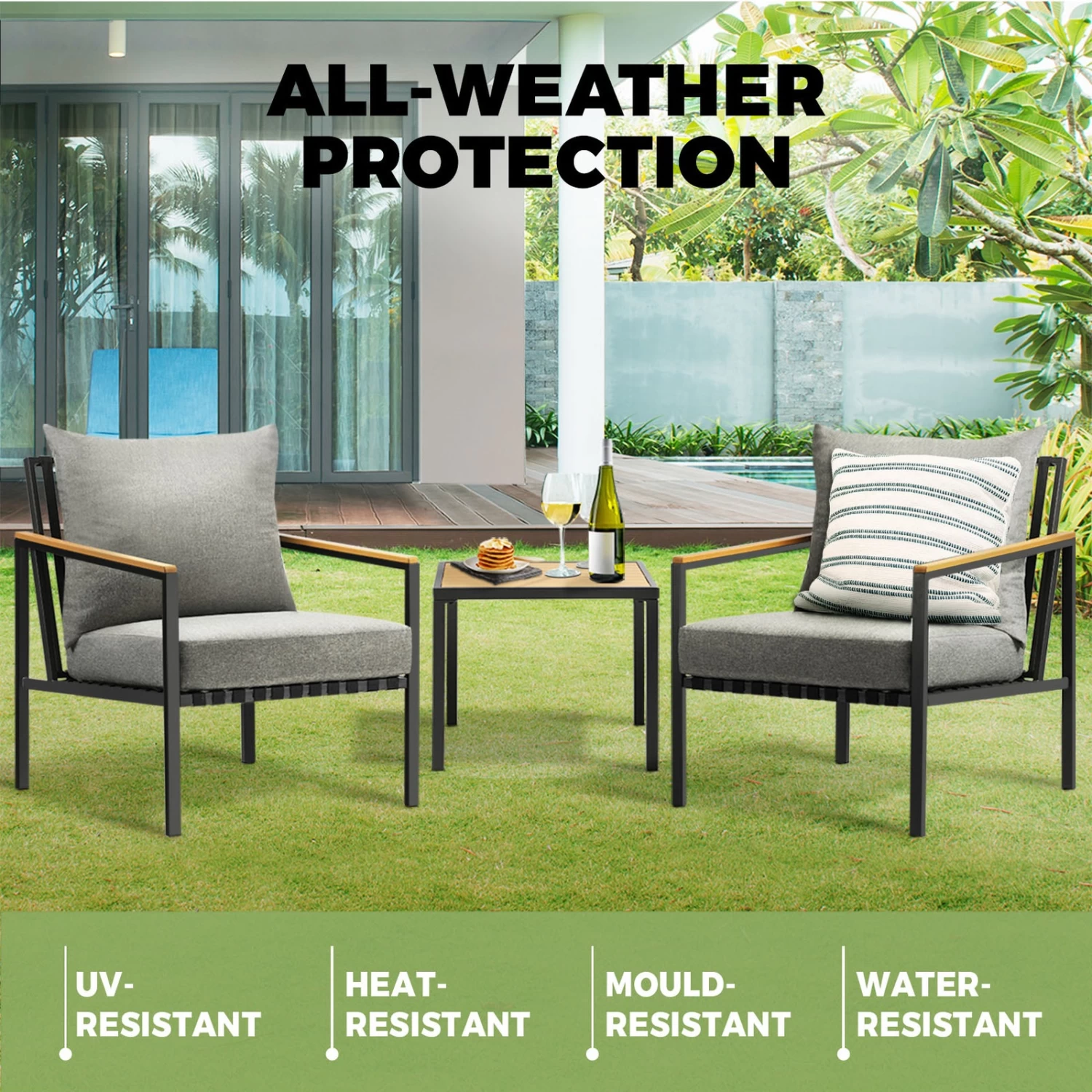 Livsip 2-4 Piece Lounge Set Outdoor Furniture Chair Sofa Table Garden Patio - Image 4