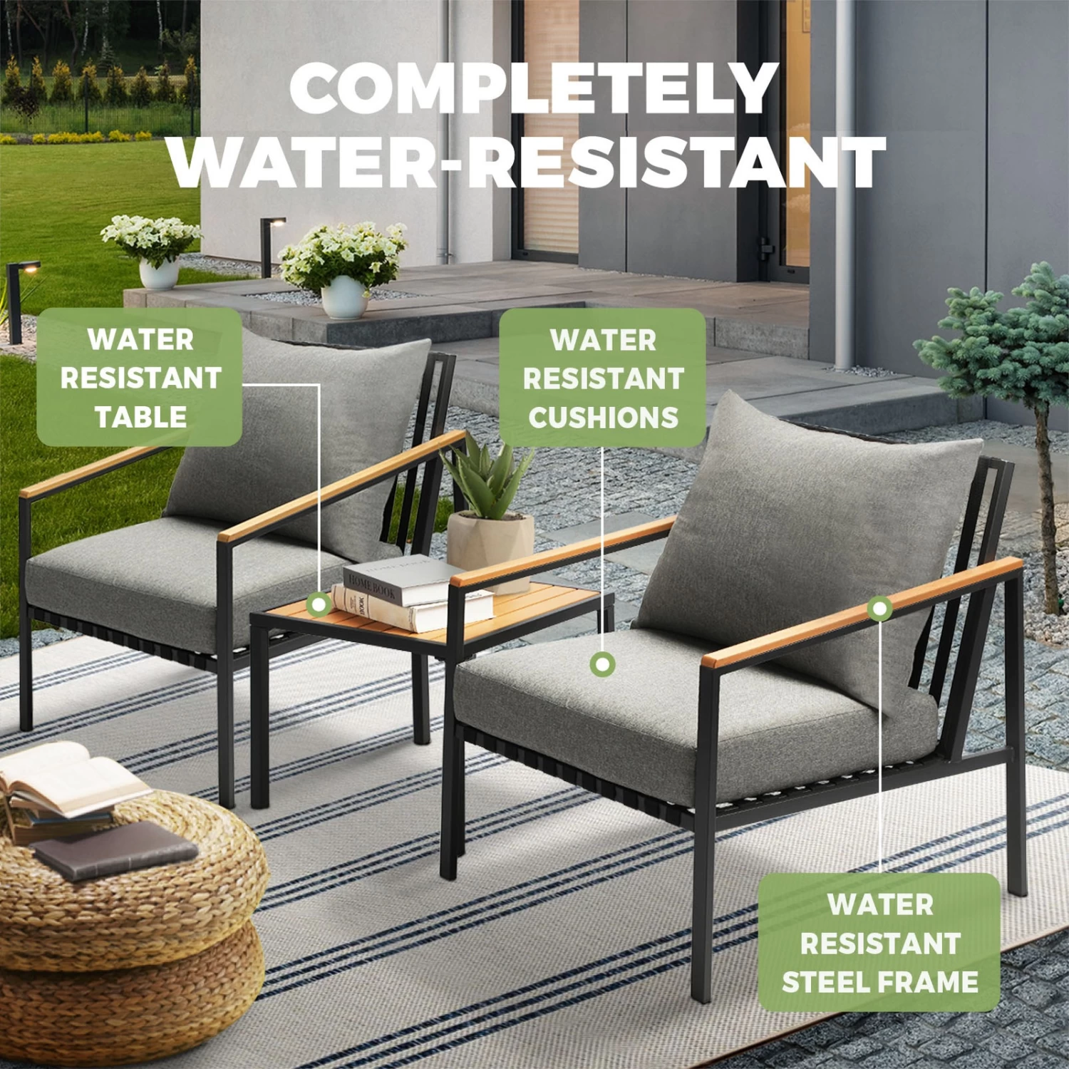 Livsip 2-4 Piece Lounge Set Outdoor Furniture Chair Sofa Table Garden Patio - Image 5