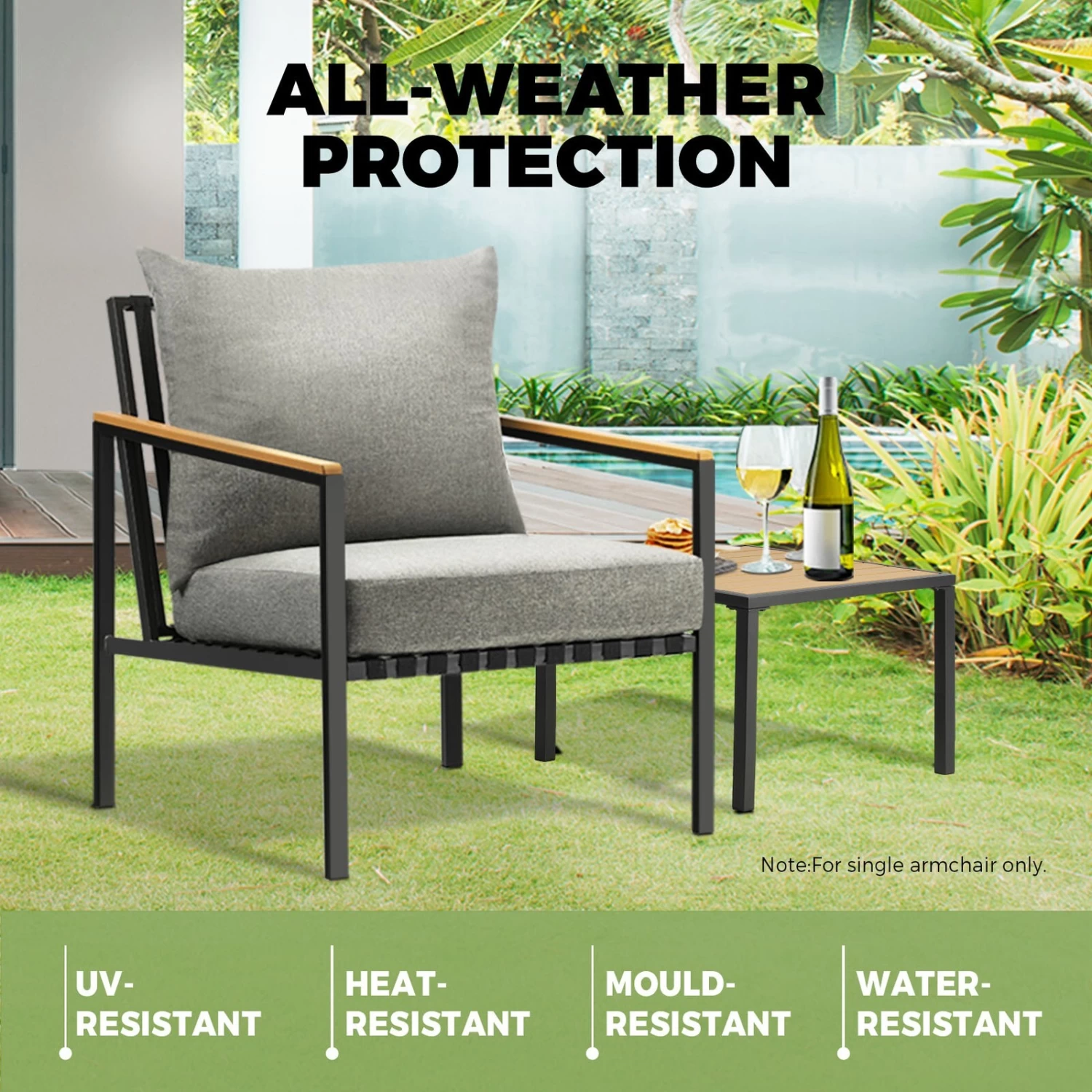 Livsip 2-4 Piece Lounge Set Outdoor Furniture Chair Sofa Table Garden Patio - Image 14