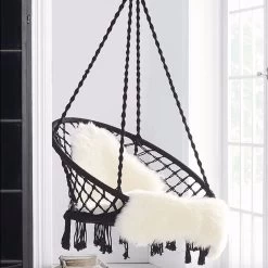 Madrid Macrame Hanging Chair Swing - Black