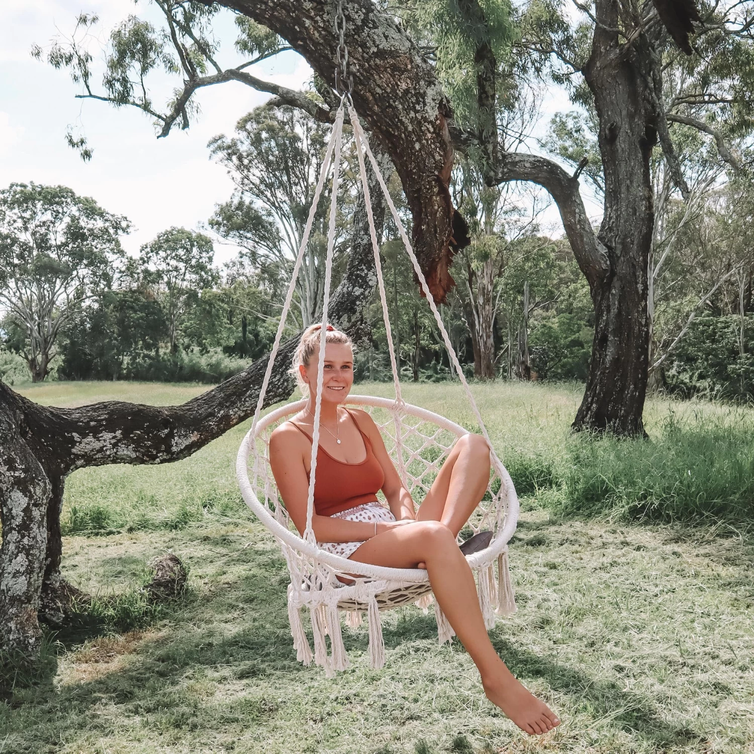 Madrid Macrame Hanging Chair Swing - Cream - Image 2