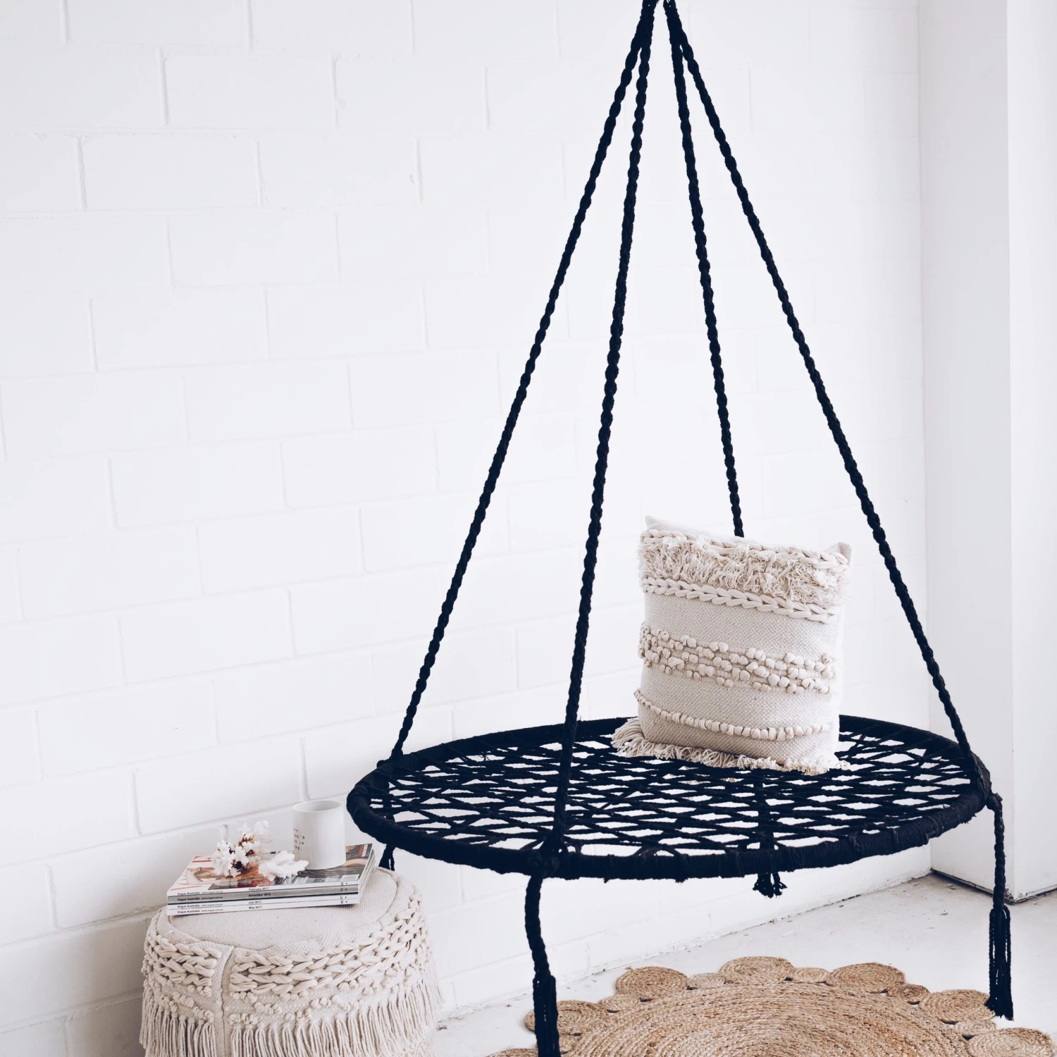 Morocco Macrame Hanging Hammock Swing - Black