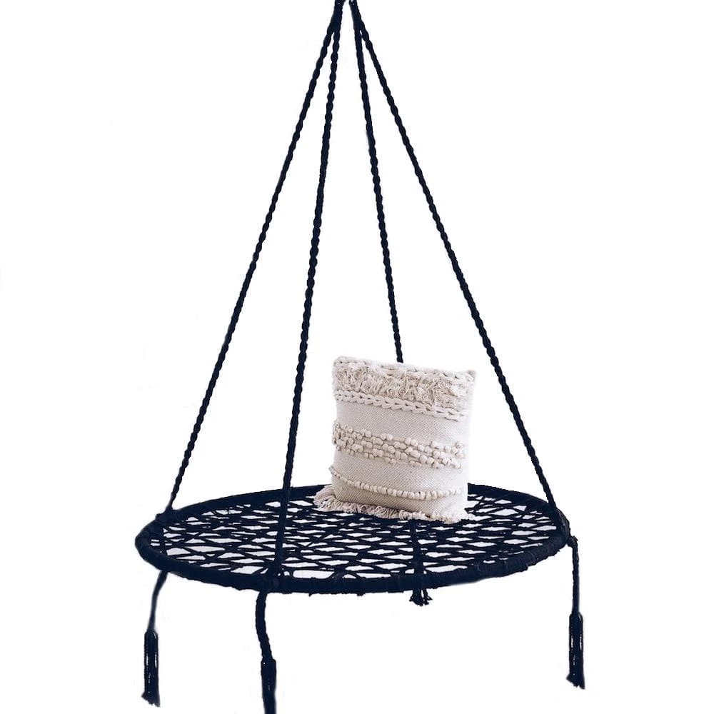 Morocco Macrame Hanging Hammock Swing - Black - Image 2