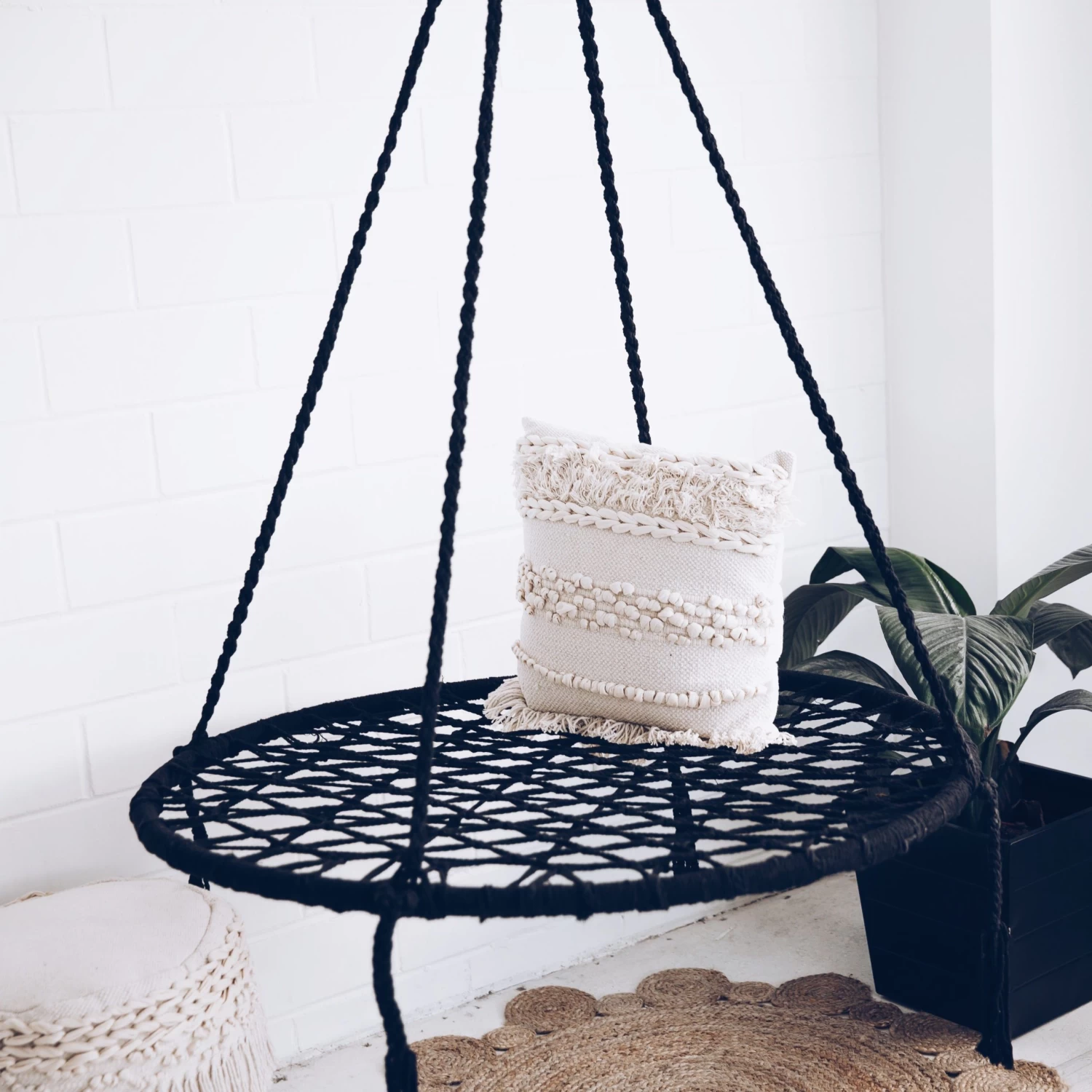 Morocco Macrame Hanging Hammock Swing - Black - Image 3