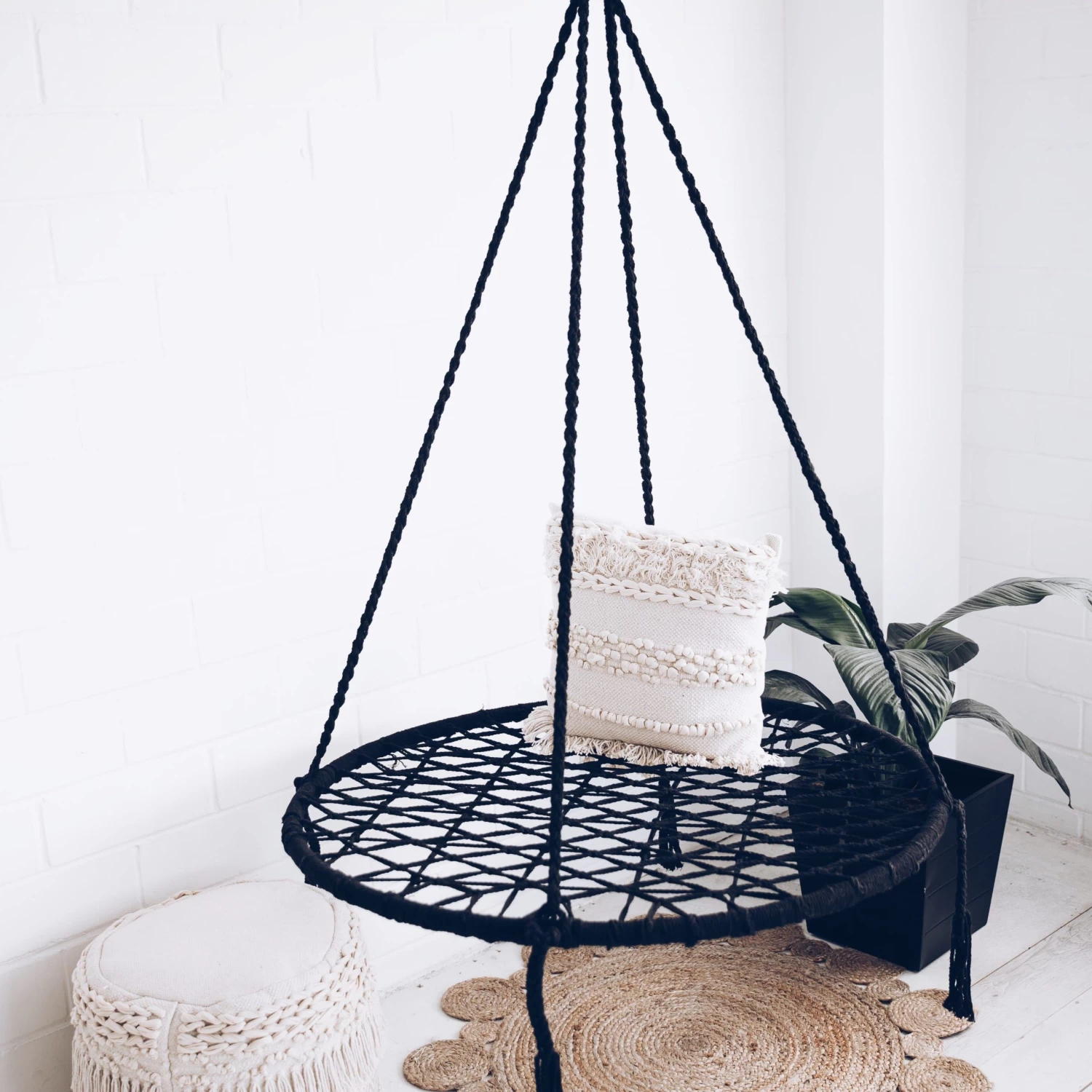 Morocco Macrame Hanging Hammock Swing - Black - Image 4