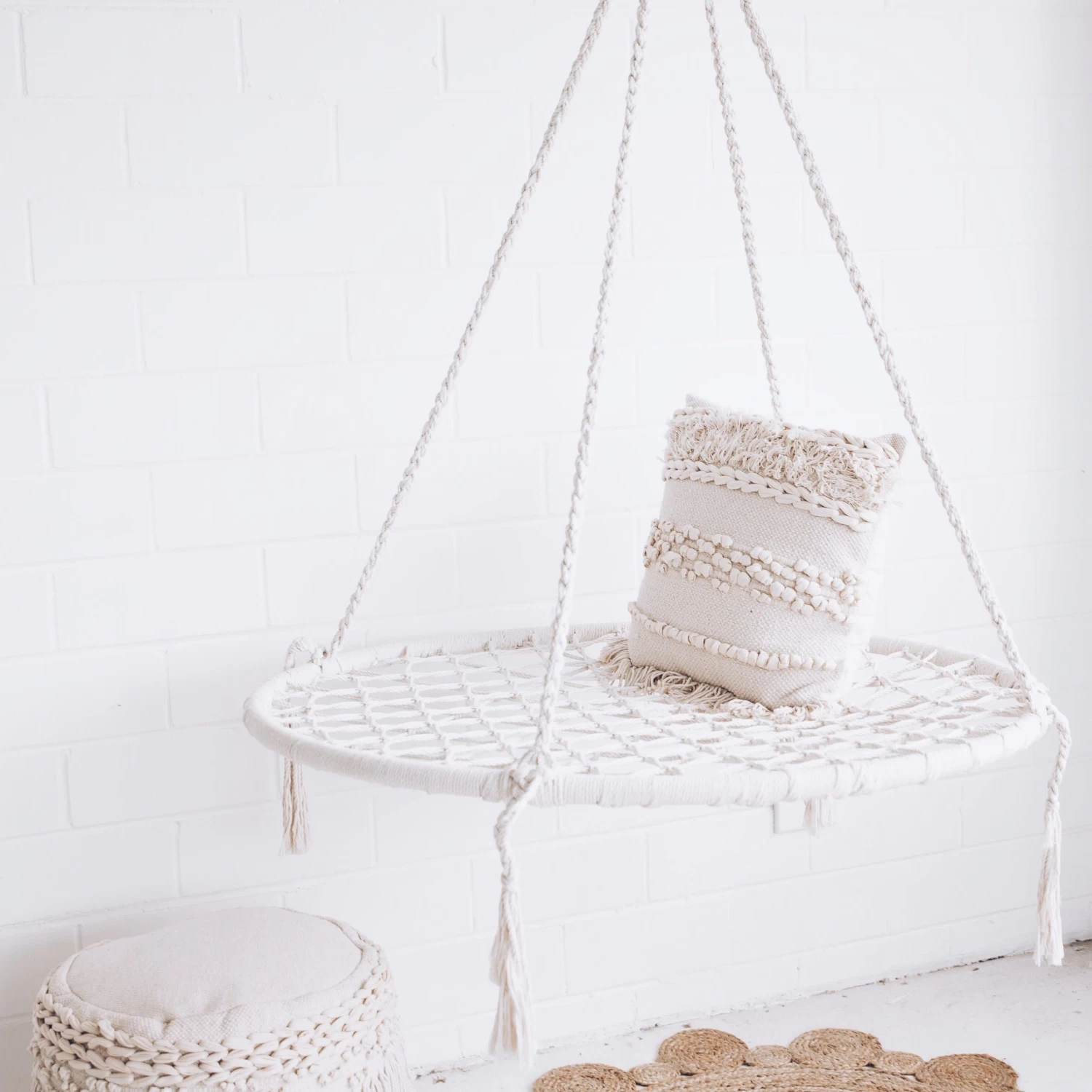 Morocco Macrame Hanging Hammock Swing - Cream
