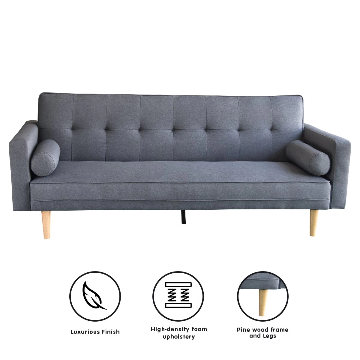 Madison Sofa Bed Lounge Couch Futon Furniture Home Dark Grey Linen Suite - Image 2