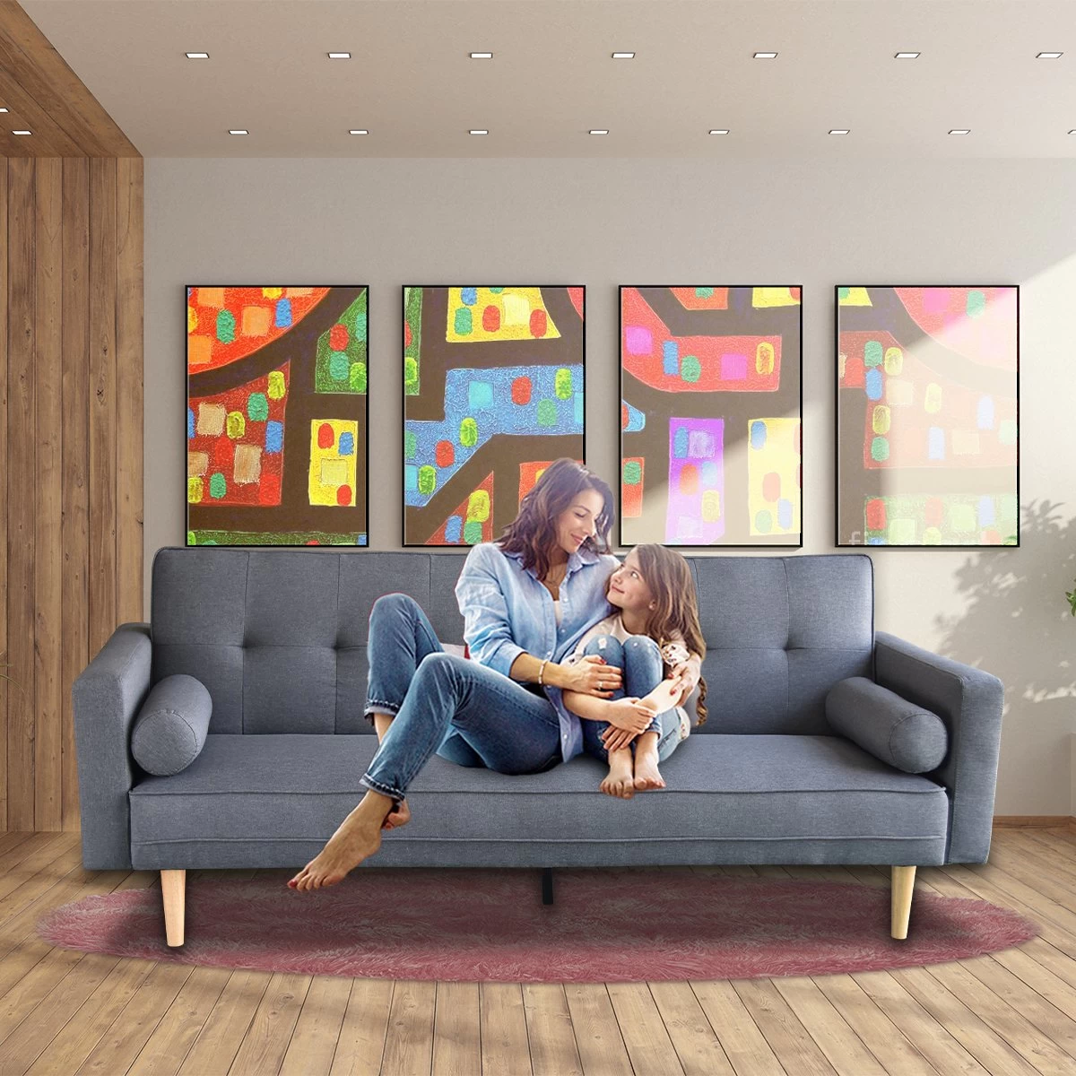 Madison Sofa Bed Lounge Couch Futon Furniture Home Dark Grey Linen Suite - Image 8