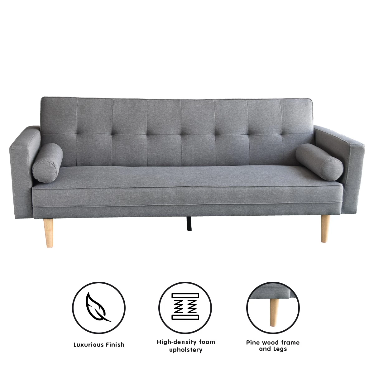 Madison Sofa Bed Lounge Couch Futon Furniture Home Light Grey Linen Suite - Image 2