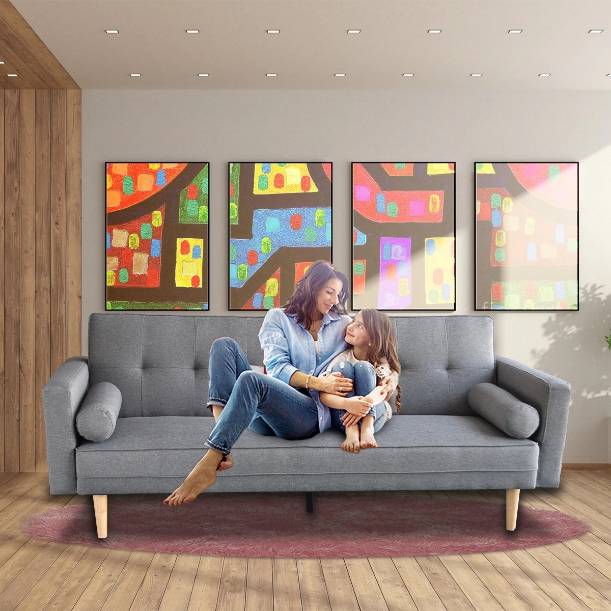 Madison Sofa Bed Lounge Couch Futon Furniture Home Light Grey Linen Suite - Image 8